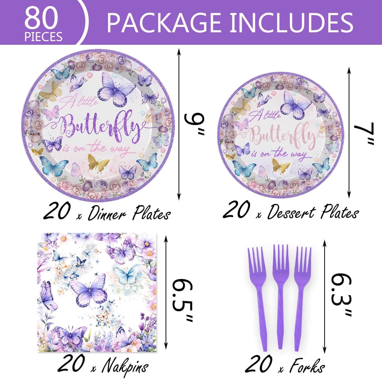 149 Pcs Butterfly Baby Shower Party Supplies Purple A Little Butterfly Is On The Way Tableware Includes Hanging Swirl, Plates, Cups, Straws, Tablecloth for Girls Gender Reveal 1st Bday Decorations