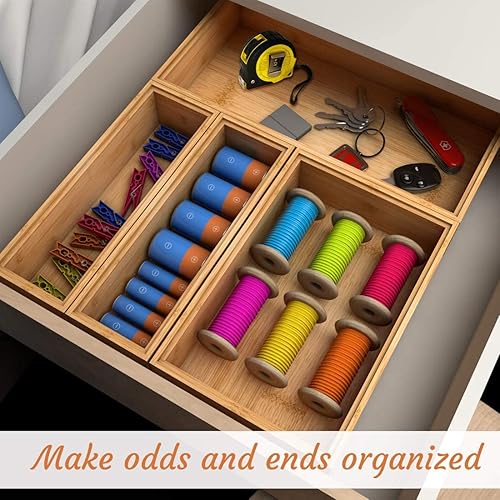 Miniatura 8 de Organizador de utensilios de cubiertos, organizador de cajones de cubiertos  Soporte apilable de bambú para cubiertos, bandejas de almacenamiento de