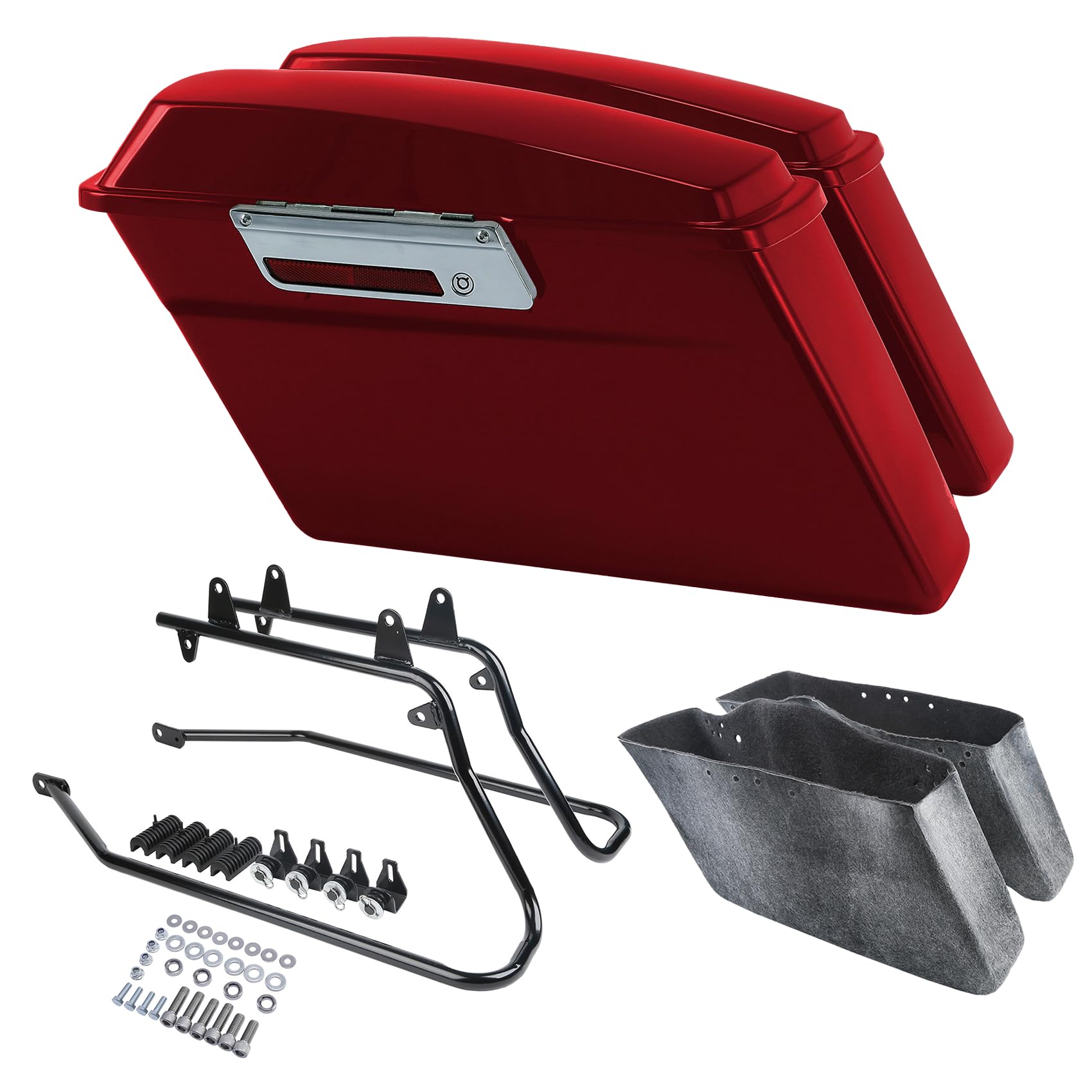 TCMT Red Hard Saddlebags &amp; Liners Carpet Insert Conversion Bracket Kit Fit For Harley Softail Heritage Deluxe Models 1984-2017 (except for Deuce Model Softail Slim Models)