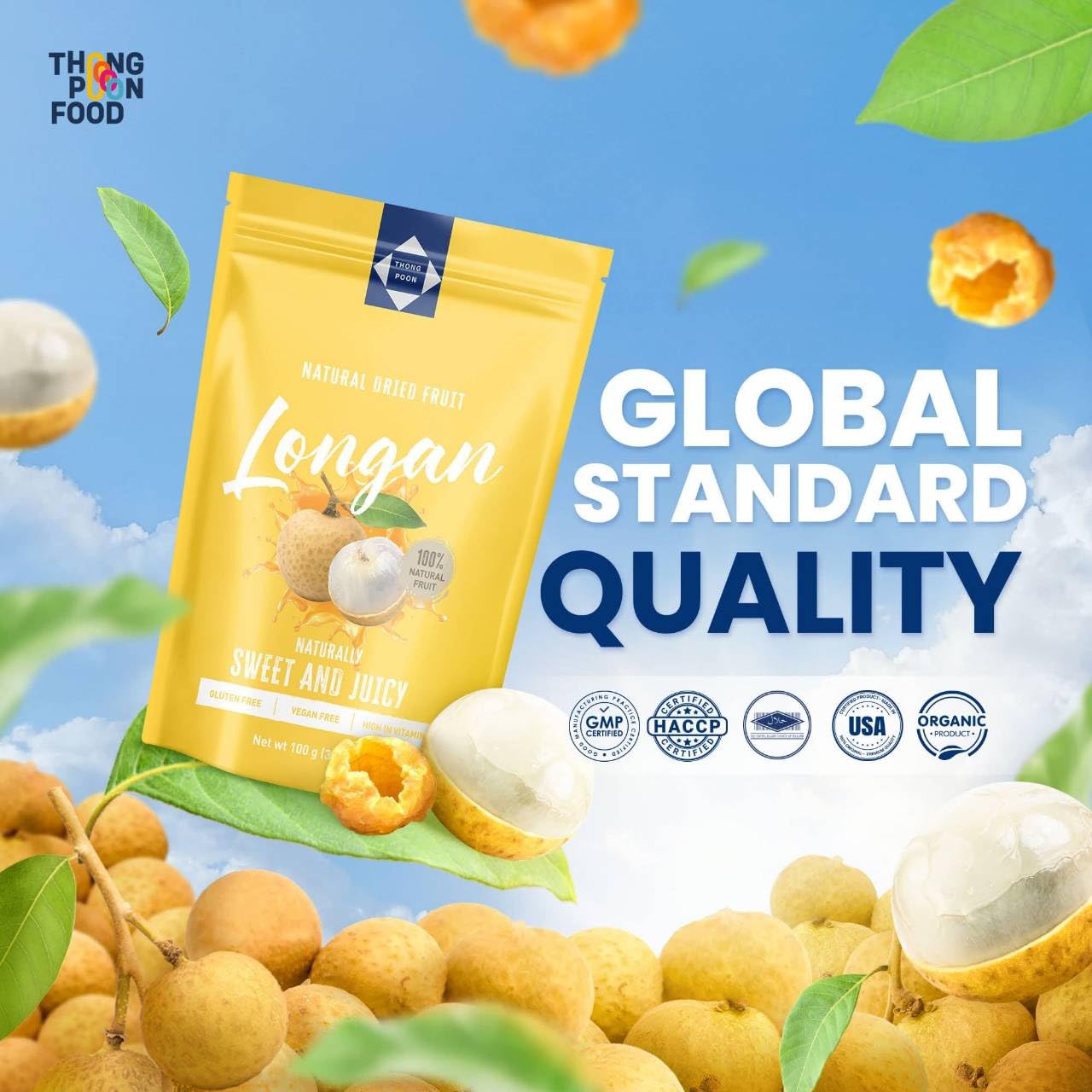 Natural Dried Longan – Naturally Sweet & Juicy, Premium Thai Fruit, Gluten-Free, Vegan, High in Vitamins, No Added Sugar, Healthy Snack, 21 OZ (600g) – Authentic Taste of Thailand (Pack of 6)