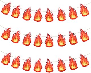 3pcs Fire Flame Banner, Pre-Strung Fire Flame Decorations Hanging Bunting Flags Party Banners Firefighter Theme Party Decorations for Fire Truck Fireman Themed Bonfire Party Supplies