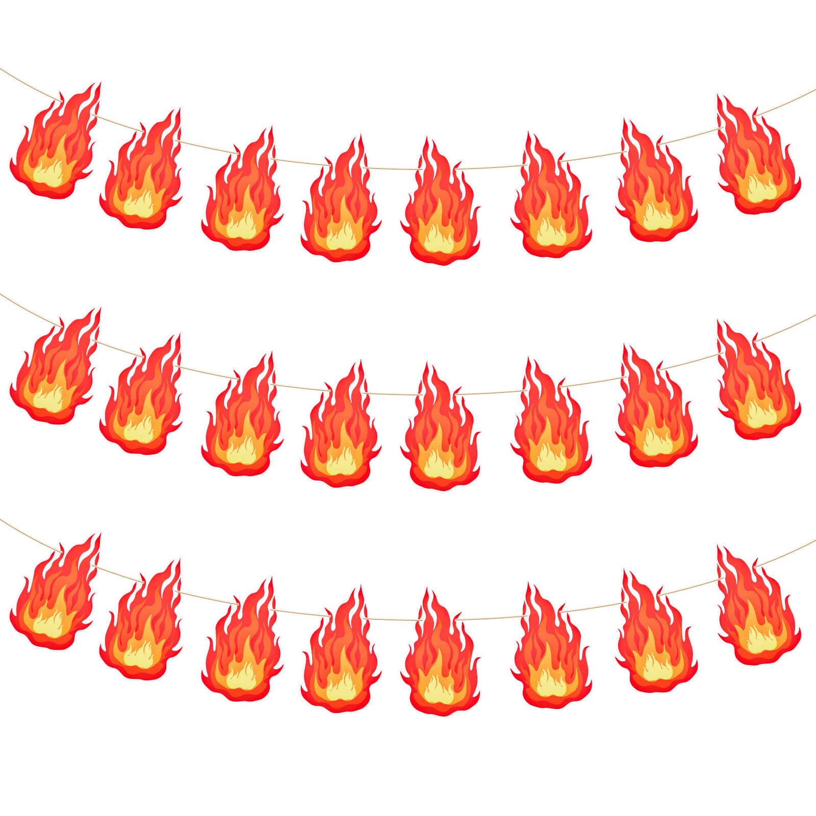 3pcs Fire Flame Banner, Pre-Strung Fire Flame Decorations Hanging Bunting Flags Party Banners Firefighter Theme Party Decorations for Fire Truck Fireman Themed Bonfire Party Supplies
