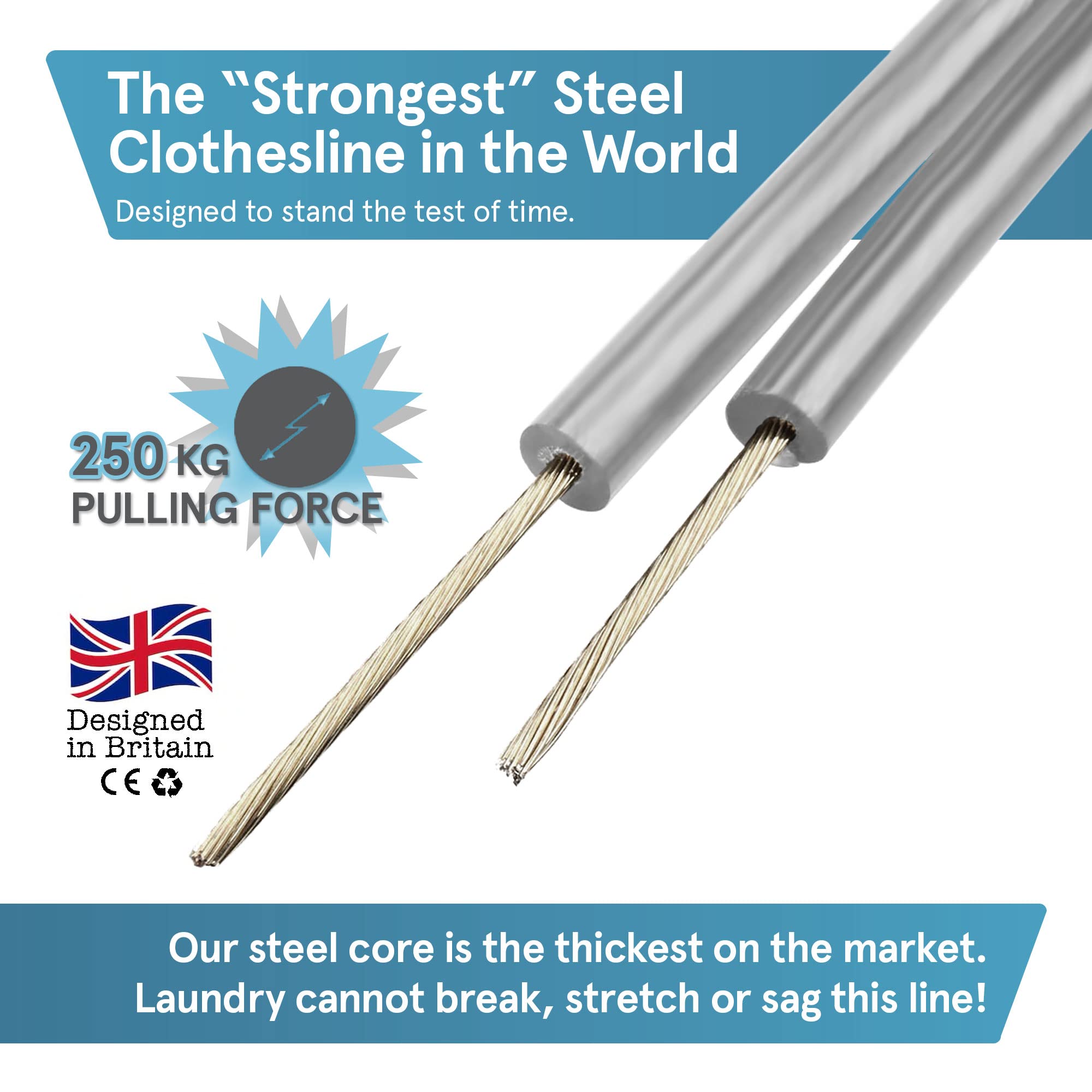 “The Strongest” Steel Washing Line by Smith‘s® (Grey, Size 10m/33ft) - Image 2