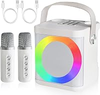 MUMUWIND Hordozható Karaoke Rendszer 2 Mikrofonnal, Bluetooth Karaoke Szett LED Fényekkel 8