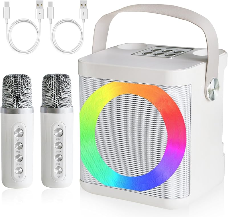 MUMUWIND Hordozható Karaoke Rendszer 2 Mikrofonnal, Bluetooth Karaoke Szett LED Fényekkel