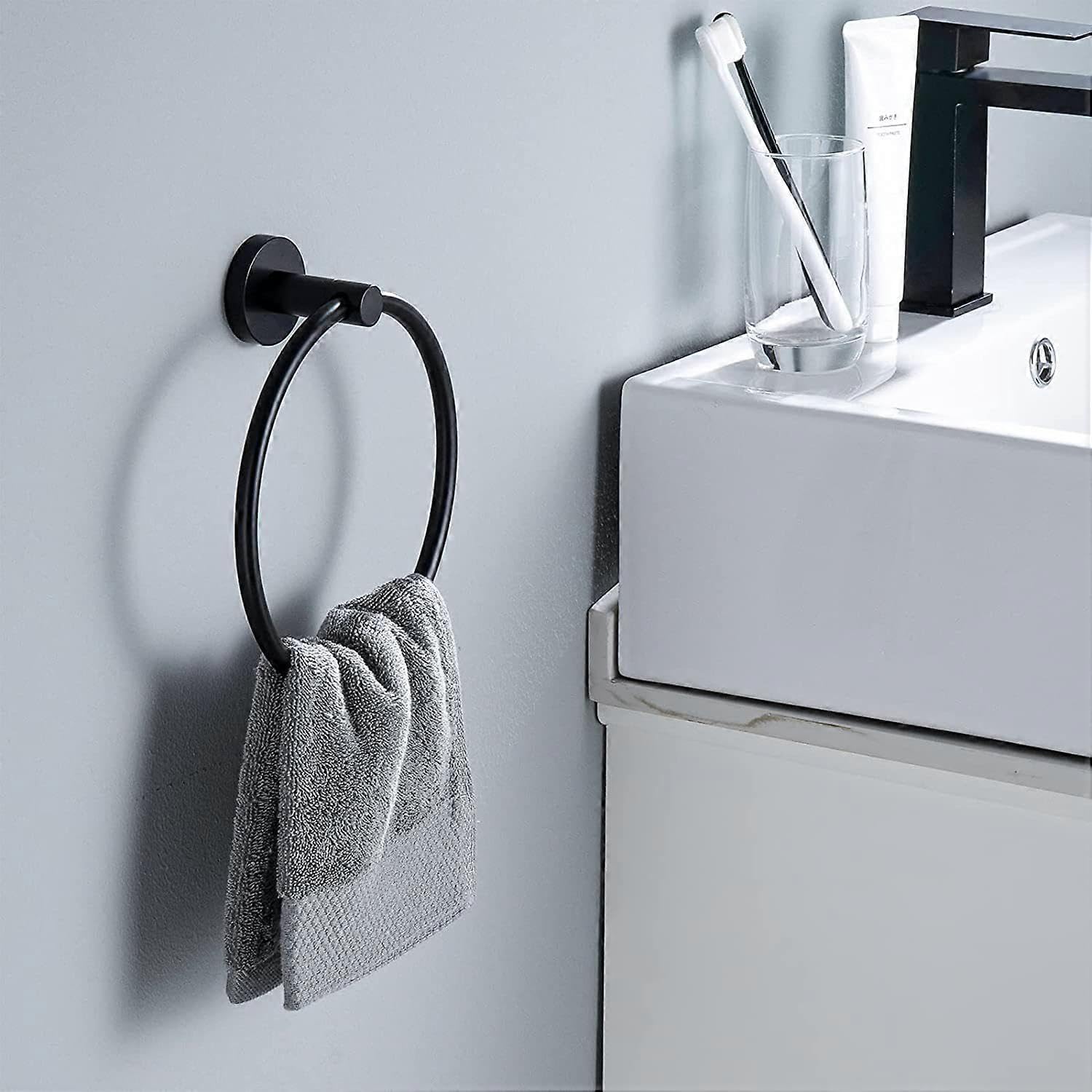 JOYHAPPST Dww-1 Bathroom Towel Ring - SUS304 Stainless Steel, Adhesive Wall-Mounted Towel Holder, Towel Rack for Bathroom Organizer, Kitchen Storage