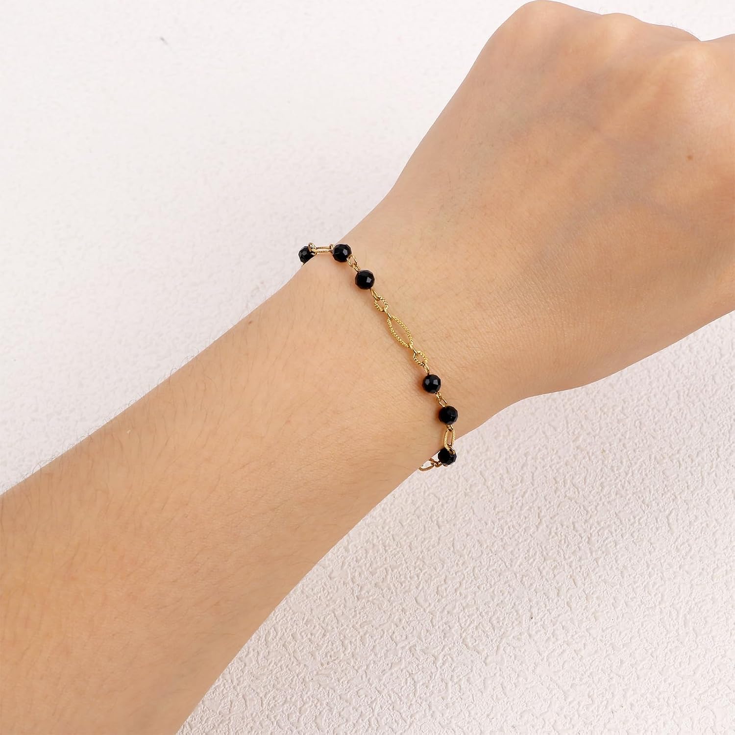 Handmade Natural Stone Stretch/Stackable Bracelet 18K Gold Plated Link Tennis Bracelet Braided Rope Jewelry Gift for Women - Image 5