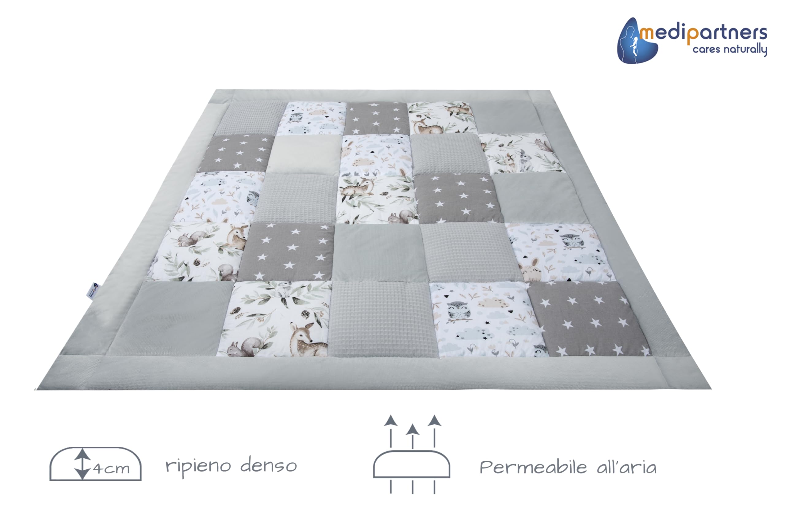 Medi Partners Coperta per neonati 100% cotone 120x120cm multifunzionale Morbido spesso Tappetino da gioco Inserto per box