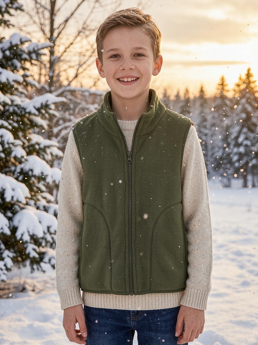 Kids Polar Fleece Vest Full-Zip Warm Lightweight Outwear 3-12Years