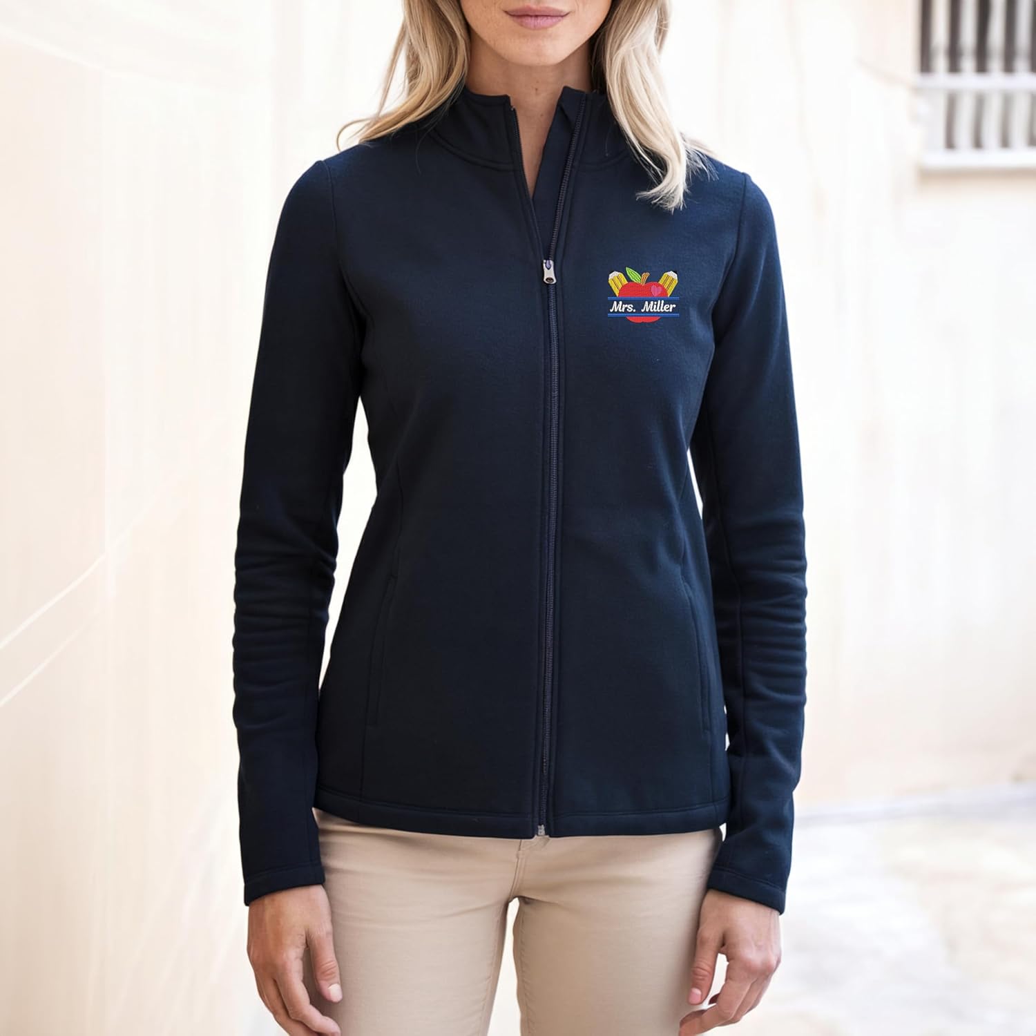 Personalized Embroidered Teacher Fleece Jacket, Customized Gift for Teachers, Embroidery Zip Up Fleece Outerwear