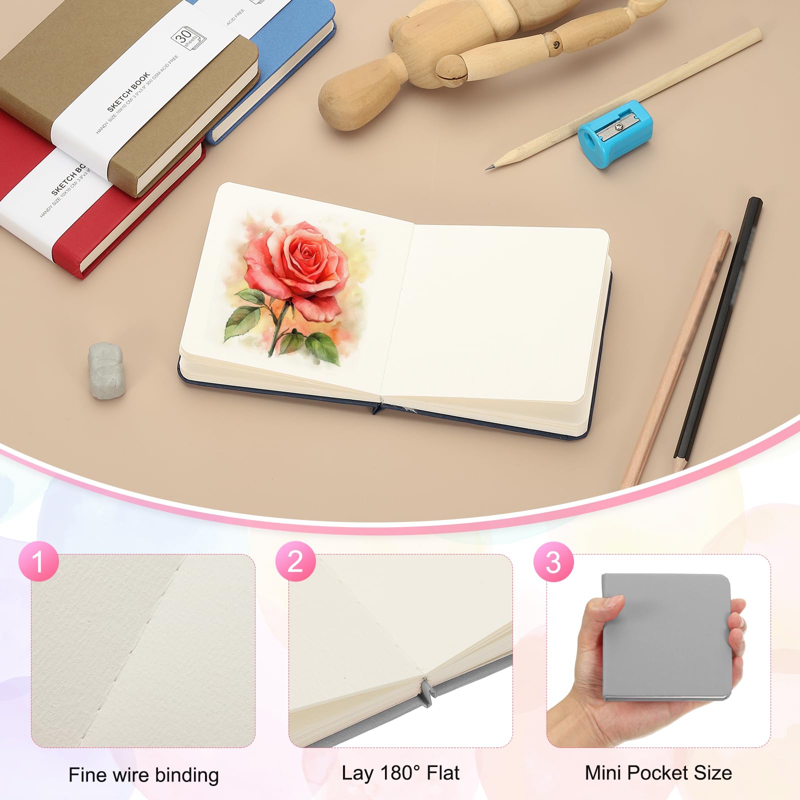 PATIKIL 4x4" Watercolor Paper Sketchbook - Image 3