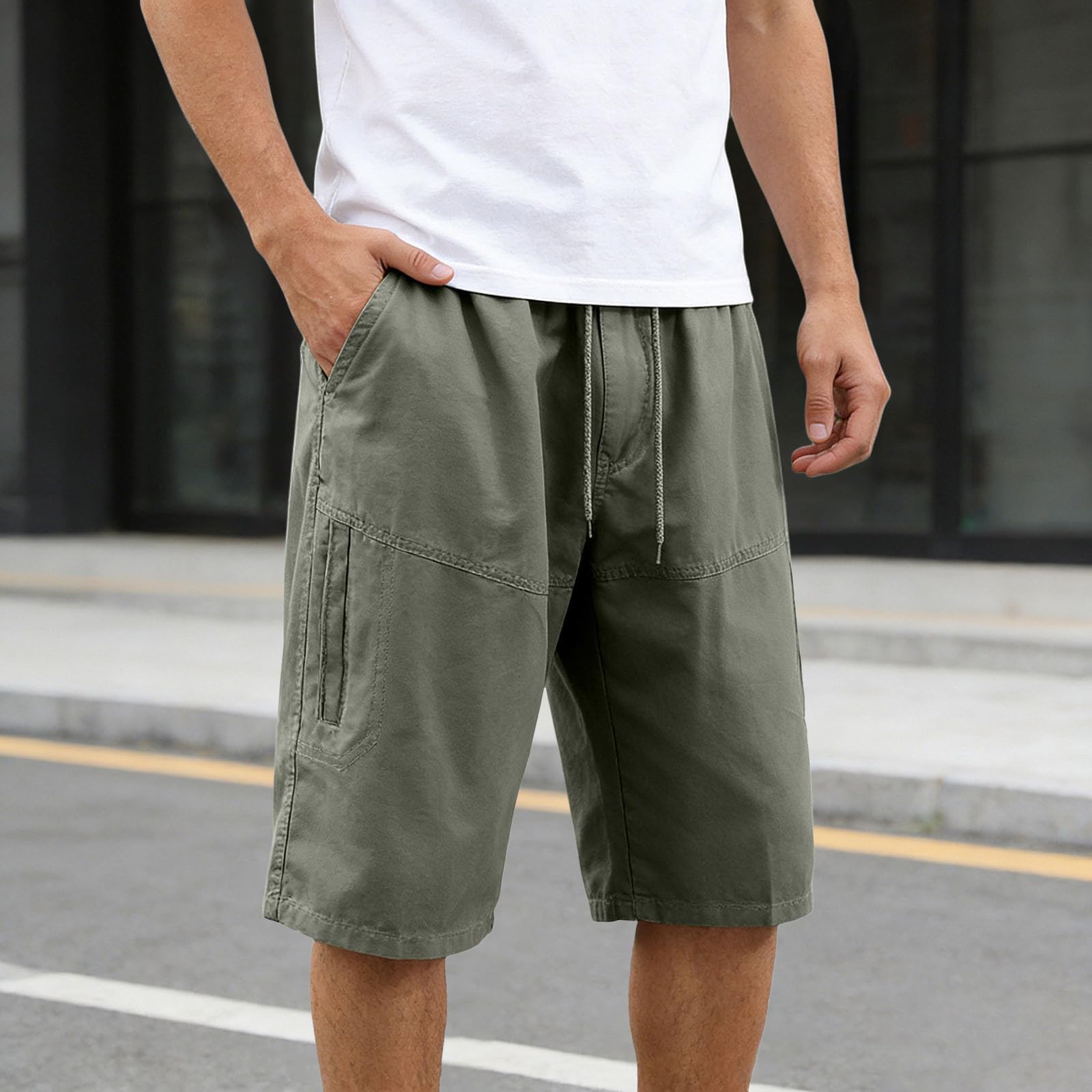 Pantaloncini sportivi da uomo, elasticizzati, taglie grandi, Nero/verde