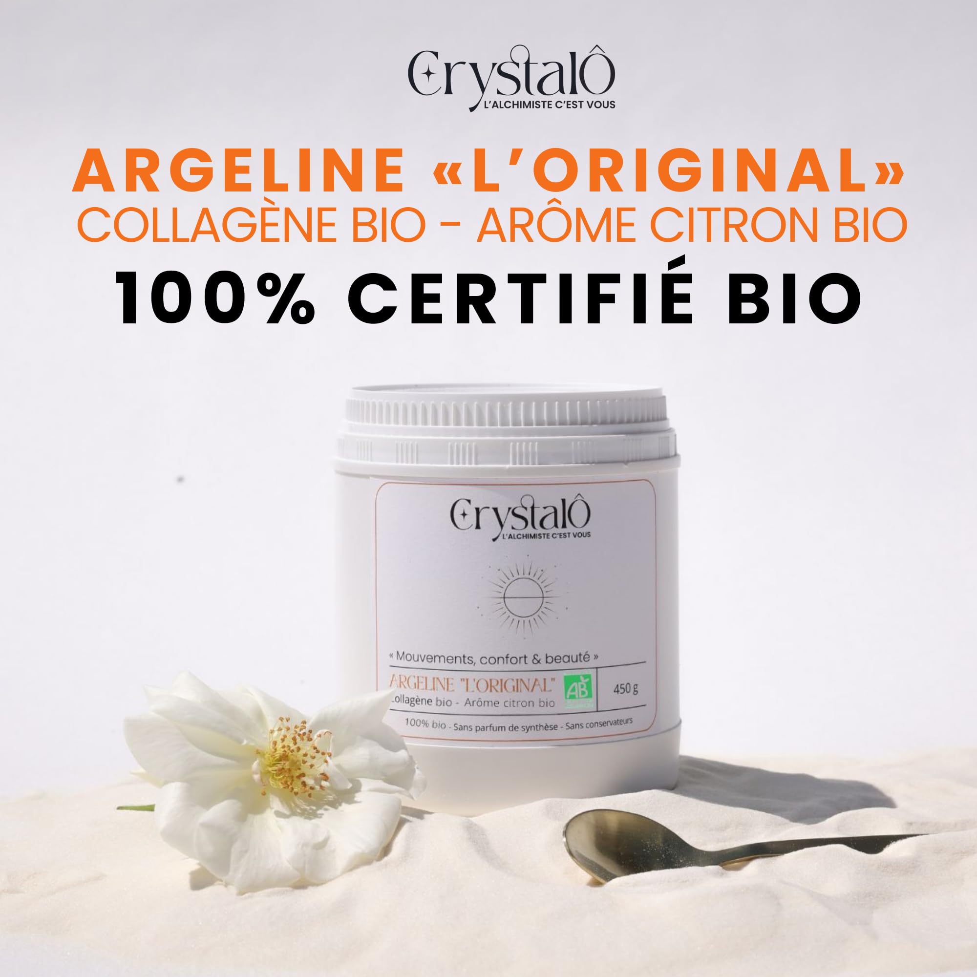 Collagene poudre bio arôme citron 450gr - Concentré (14 600mg/jour) - Fermeté, élasticité de la peau - Articulations - Renforce cheveux ongles - Sans conservateur - Pur extrait porc bio - Français