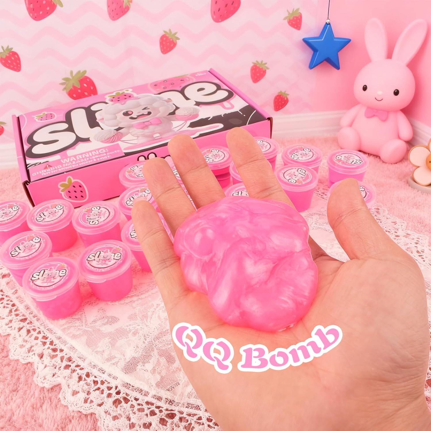 24 Pack Pink Slimes, Mini Glow in the Dark & Galaxy Bulk Slime, Easter Party Favors Kit, Stretchy Stress Relief for Kids, Soft Putty DIY Toy, Girls and Boys Classroom Prize Gift