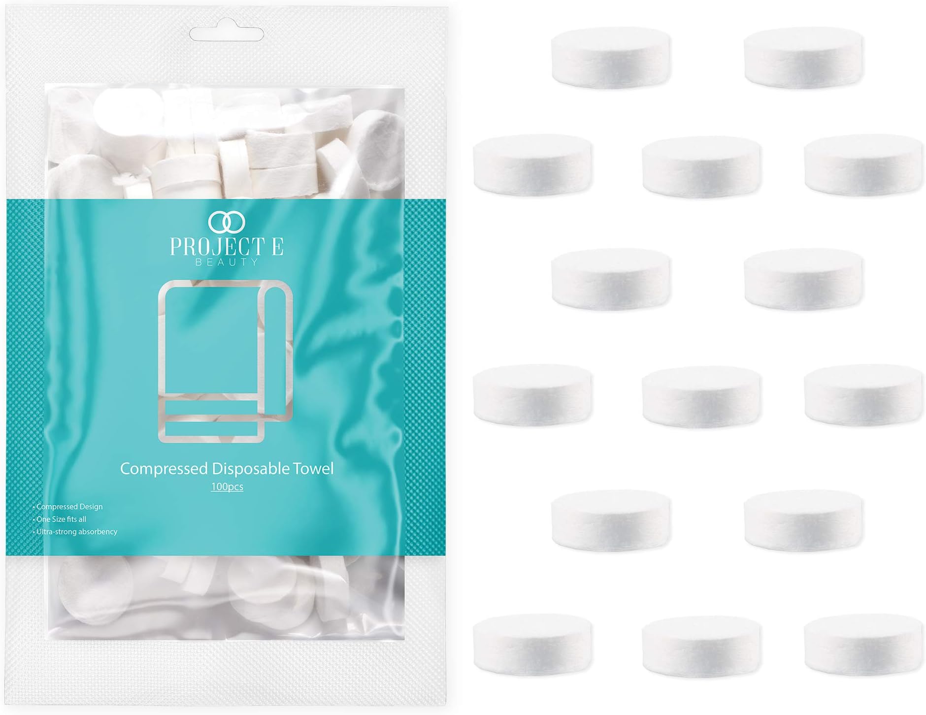 100pcs Disposable Cotton Compressed Towel by Project E Beauty | Cotton Coin Towel | Soft & Absorbent | Portable for Travel, Outdoors & Camping | Sports Gym & Beauty Salon (100, Compressed Towel)