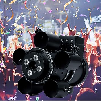 LED Five Holes Electronic Salute Gun Nightclub Atmosphere Prop Gun Night Show Bomb Bar KTV Gatling Cannon Suitable for Christmas Wedding DJ Stage Performance Etc Black