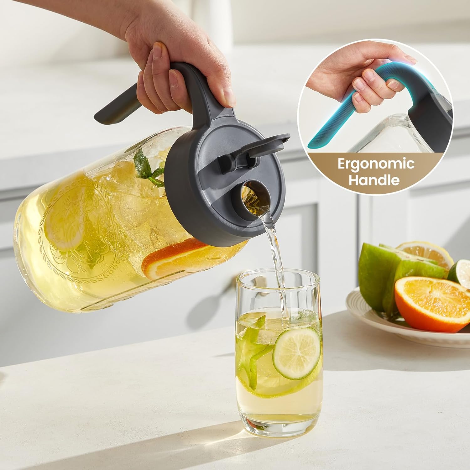 64 oz Mason Jar Pitcher with Lid - Wide Mouth, 2 Quart Glass Water Pitcher with Lid - Heavy Duty, Leak Proof - Sun & Iced Tea, Cold Brew Coffee, Lemonade, Breast Milk Storage - Image 6