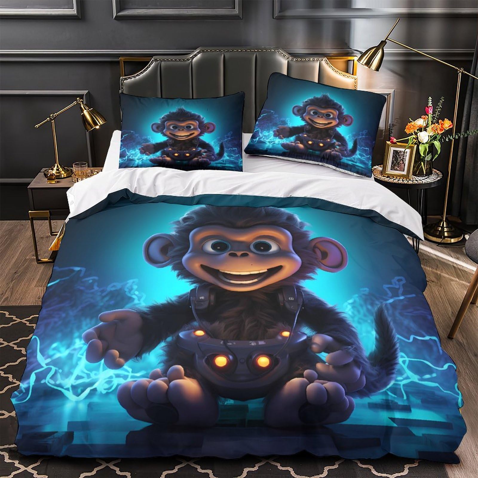 Housse de couette singe respirante et ultra douce en microfibre durable 135x200