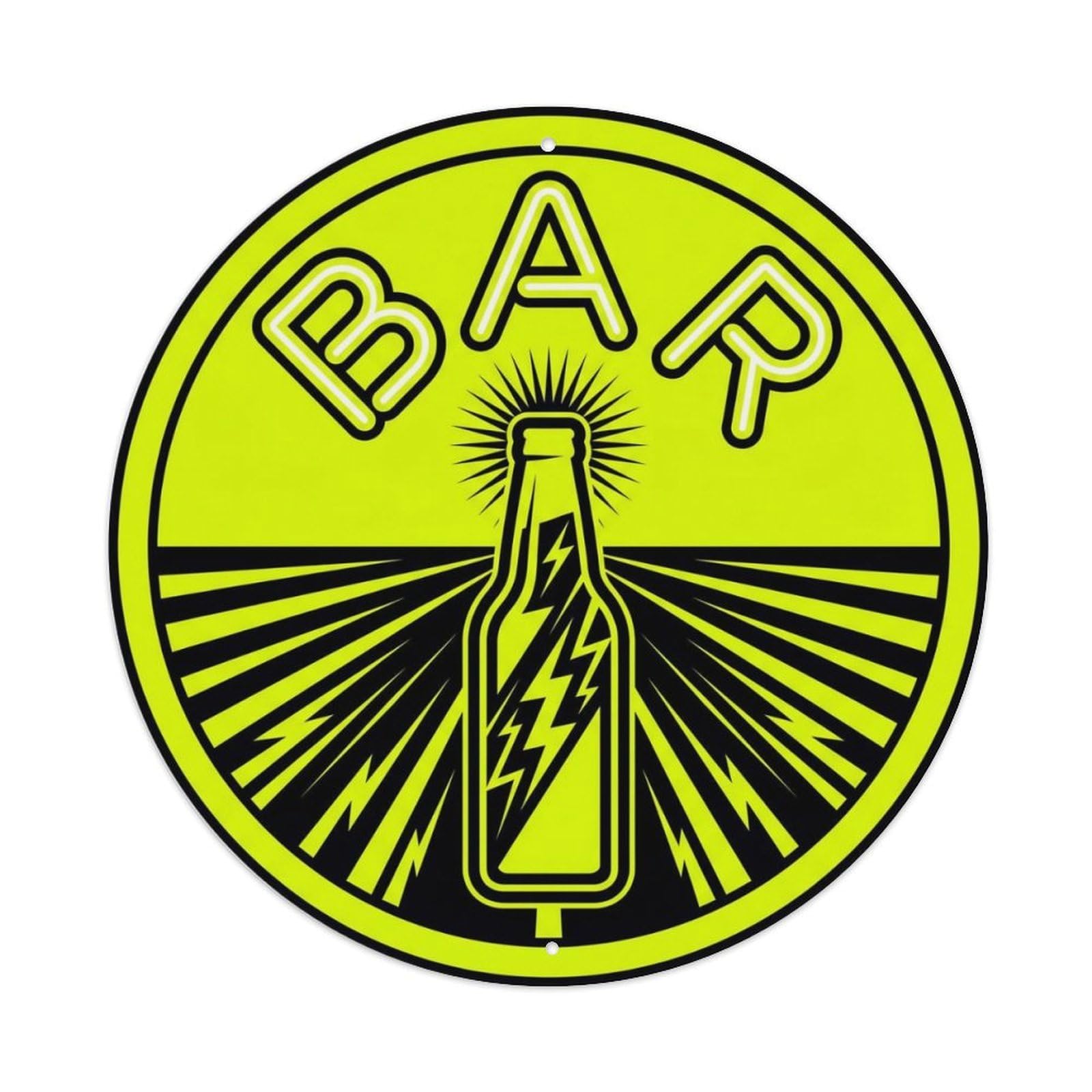 BAR Neon Yellow Lounge Metal Tin Sign Plaque Wall Decor for Cafe, Club Bar, Office, Home Garden Round Metal Poster 8x8Inch