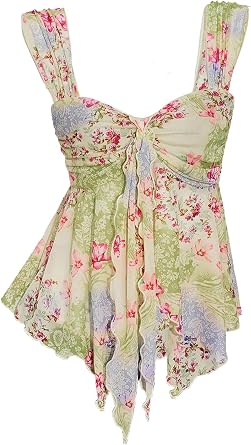 Milumia Womens Flowy Baby Doll Tank Tops Y2k Mesh Going Out Top Peplum Shirt Party Rave