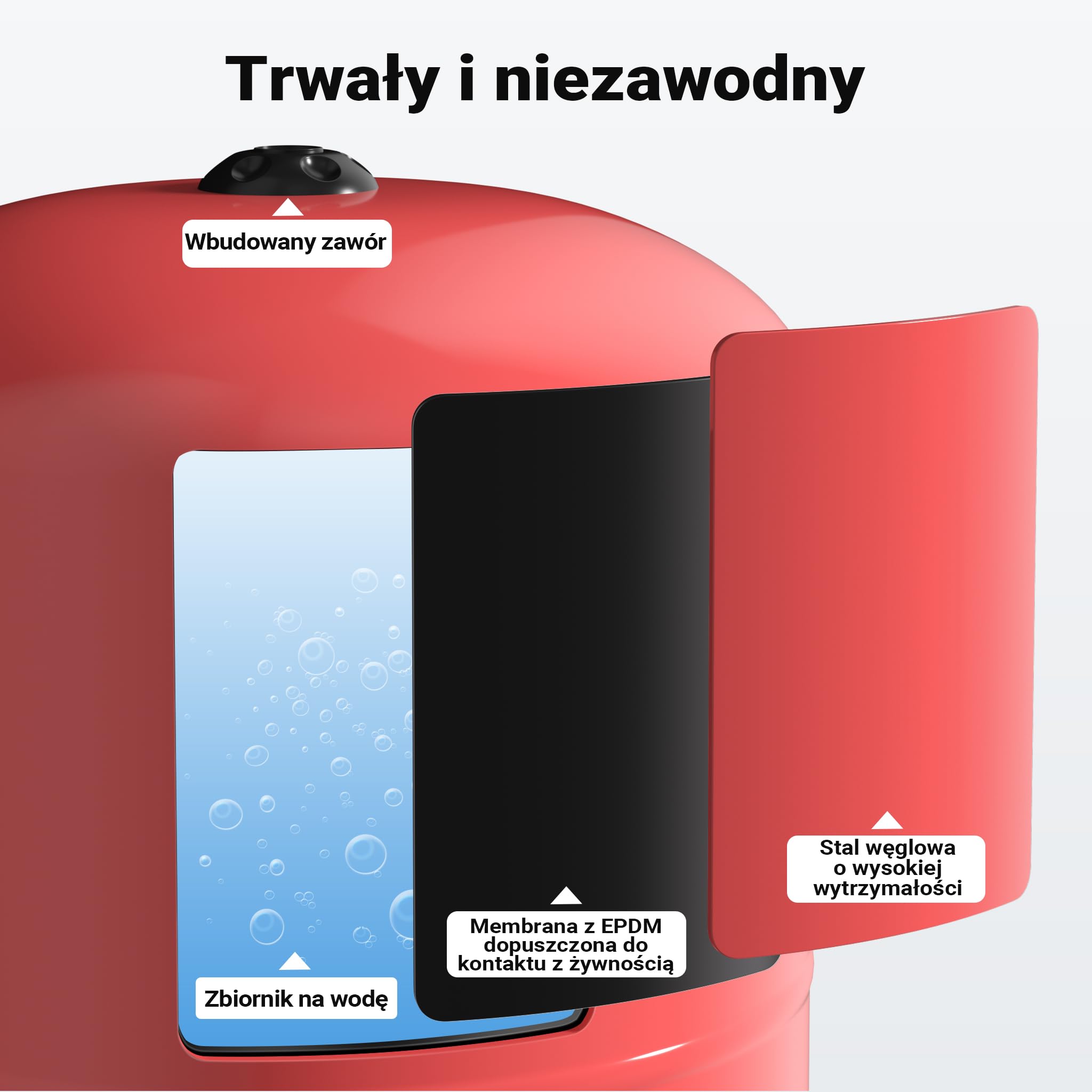 Wiltec Zbiornik hydroforowy 100 l, naczynie przeponowe do wody, zbiornik ciśnieniowy pionowy do instalacji wodnych, zbiornik membranowy do hydroforu
