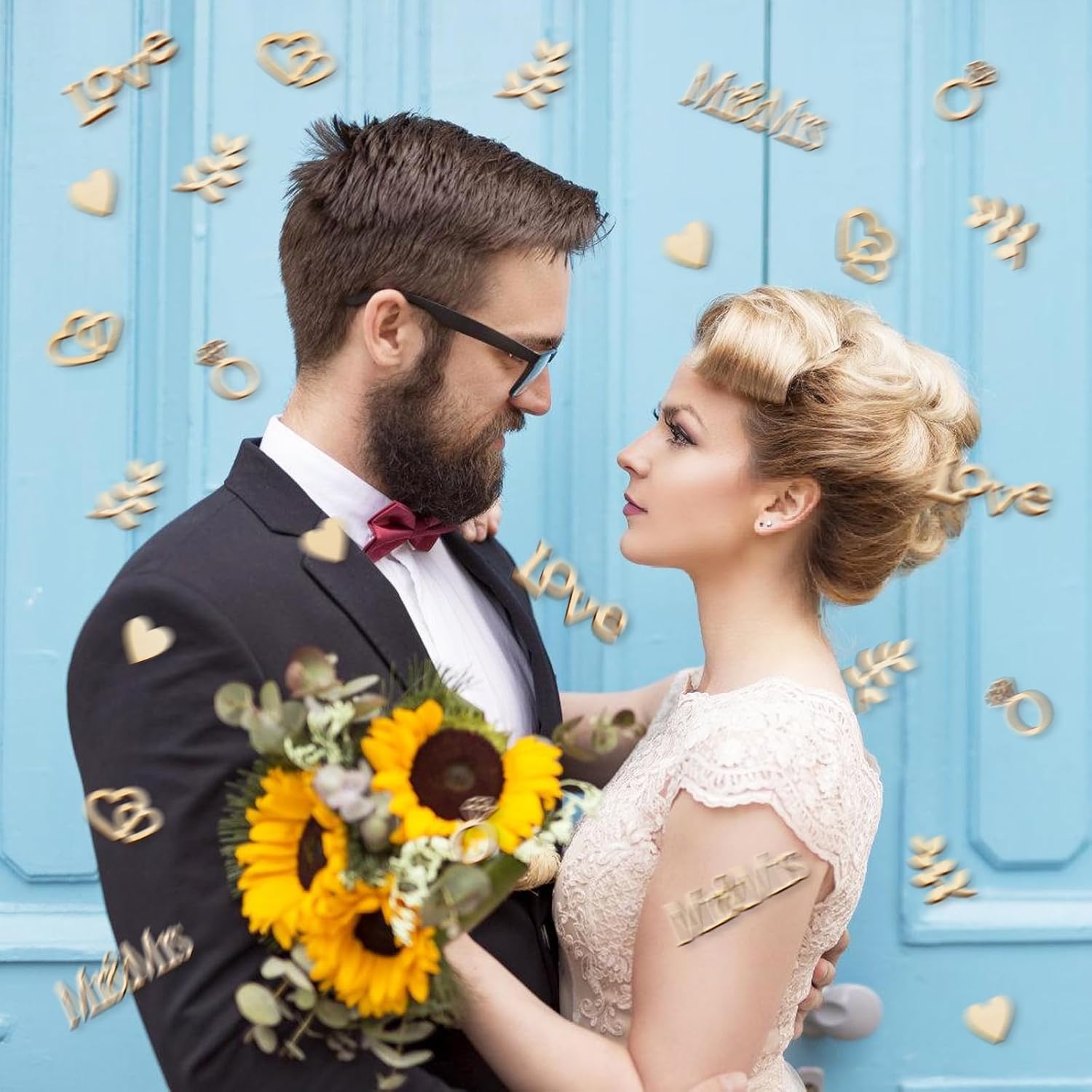 Pack of 100 Wooden Confetti Wedding Decoration, Large Confetti Wedding Decoration 2-6 cm, Confetti Table Decoration Wedding, Mr and Mrs Confetti Wooden Hearts Decoration Wedding Decoration