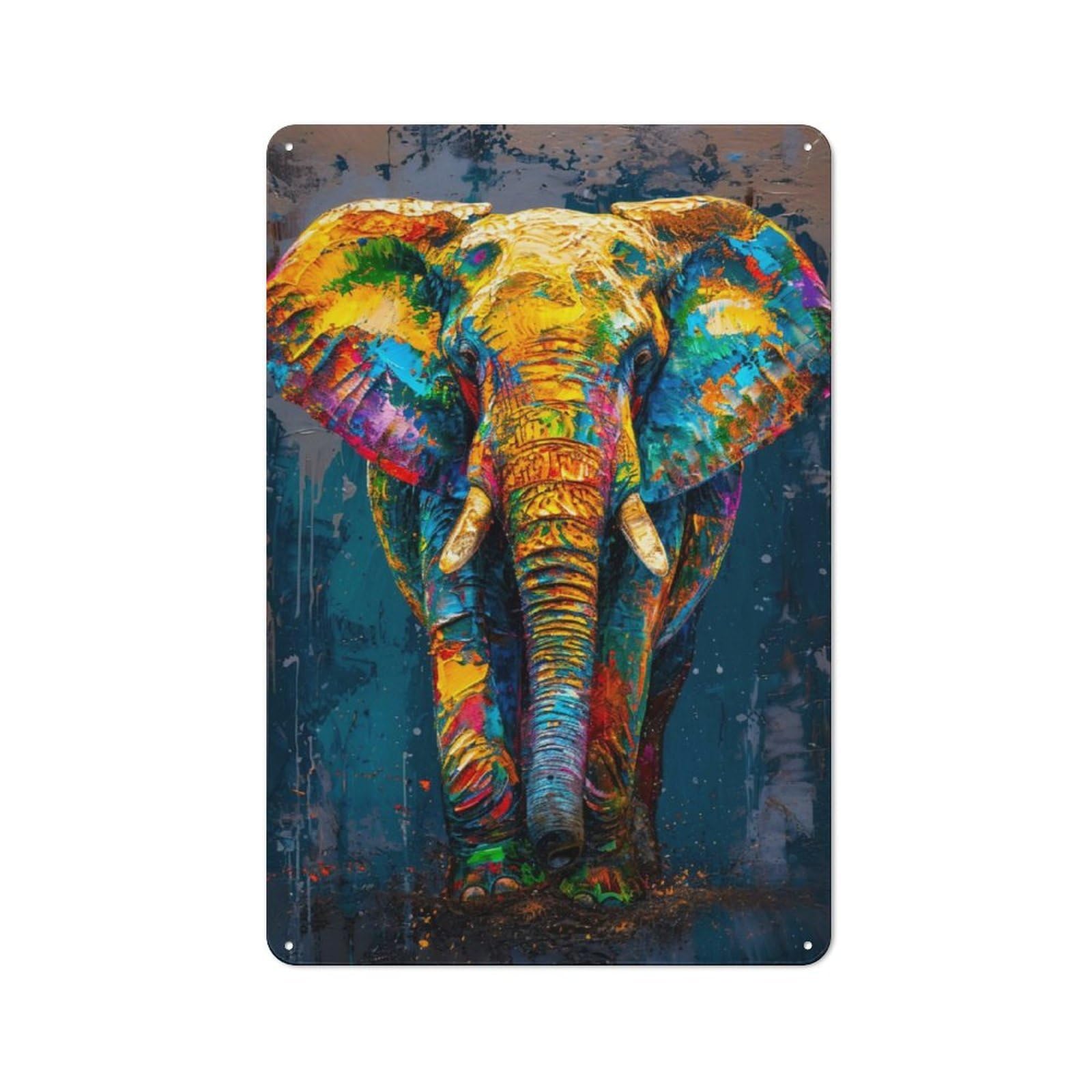 Junmoney Expressive Elephant Rustic Tin Wall Plaque 30X20cm For Studio Or Craft Room, For Garage, Workshop And Man Cave Decoration
