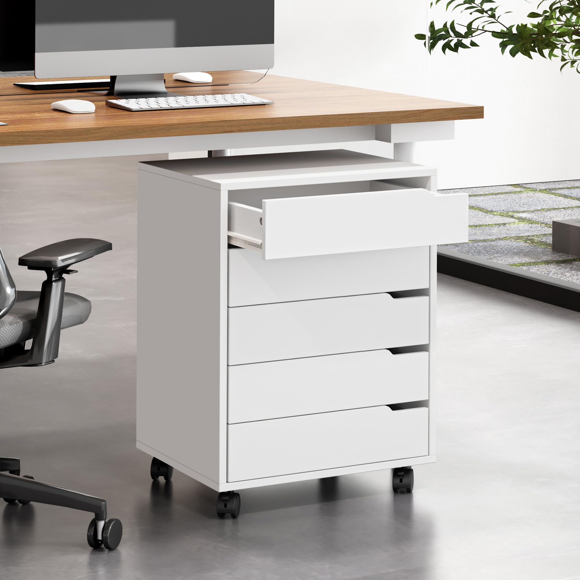sogesfurniture Rollcontainer, Aktenschrank mit 5 Schubladen, Büroschrank, Schubladenschrank, Kommode Aufbewahrungsschrank, Mehrzweckschrank für Arbeitszimmer, Büro, Weiß