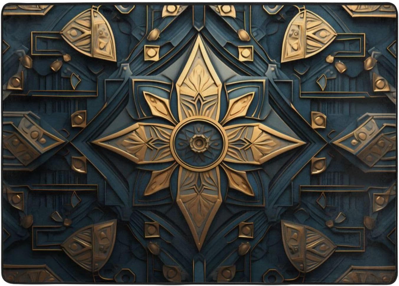 Elegant Metal Wreath Printed Floor mat 80x58 inches, Non-Slip Decorative Carpet for Bedroom and Living Room