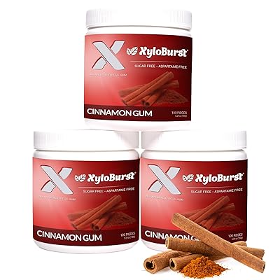 XyloBurst Gum | Xylitol Chewing Gum | Sugar Free, Gluten Free, Keto Friendly | Aspartame Free Gum For Oral Health | Cinnamon | 100-Count Jar, Pack of 3