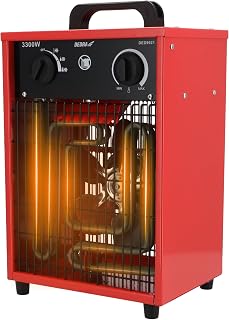 Elektroheizer 3,3 kW, 230 V, 1650/3300 W, 250 m³/h, Thermostat, Überhitzungsschutz, 3 Betriebsarten, für Garage, Werkstatt und Keller, elektrische Heizung für Innenräume, DEDRA DED9921