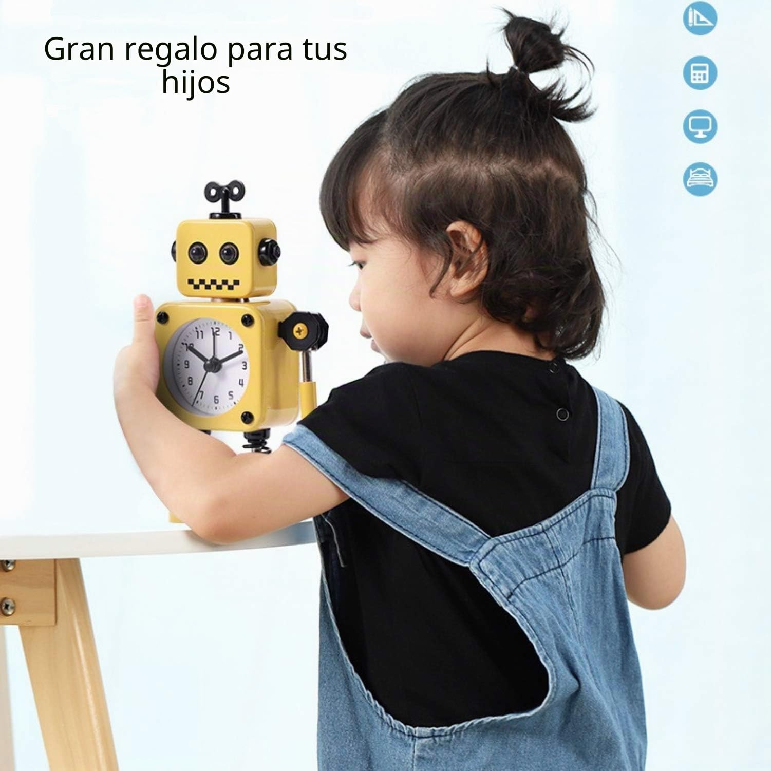 Diskary Reloj Despertador en Forma de Robot de Acero Inoxidable, Silencioso, con Ojos Que se Iluminan y Brazos Giratorios, un Regalo Ideal para Niños y Niñas (Amarillo)