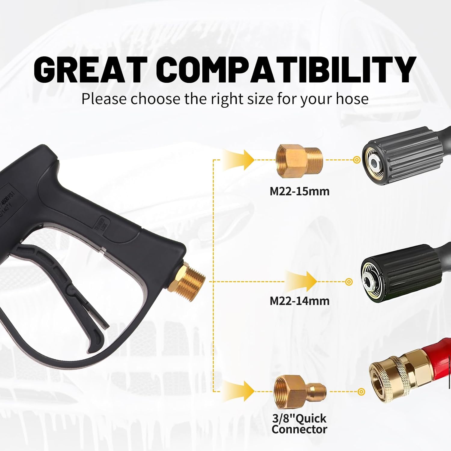 DUSICHIN 50 FT Hose Wand High Pressure Washer Gun 3000 PSI Max 5 Pressure Power Washer Nozzles and Kink Resistant 3000 PSI High Pressure Washer Hose Replacement With M22-14mm Thread DUS-221 Black