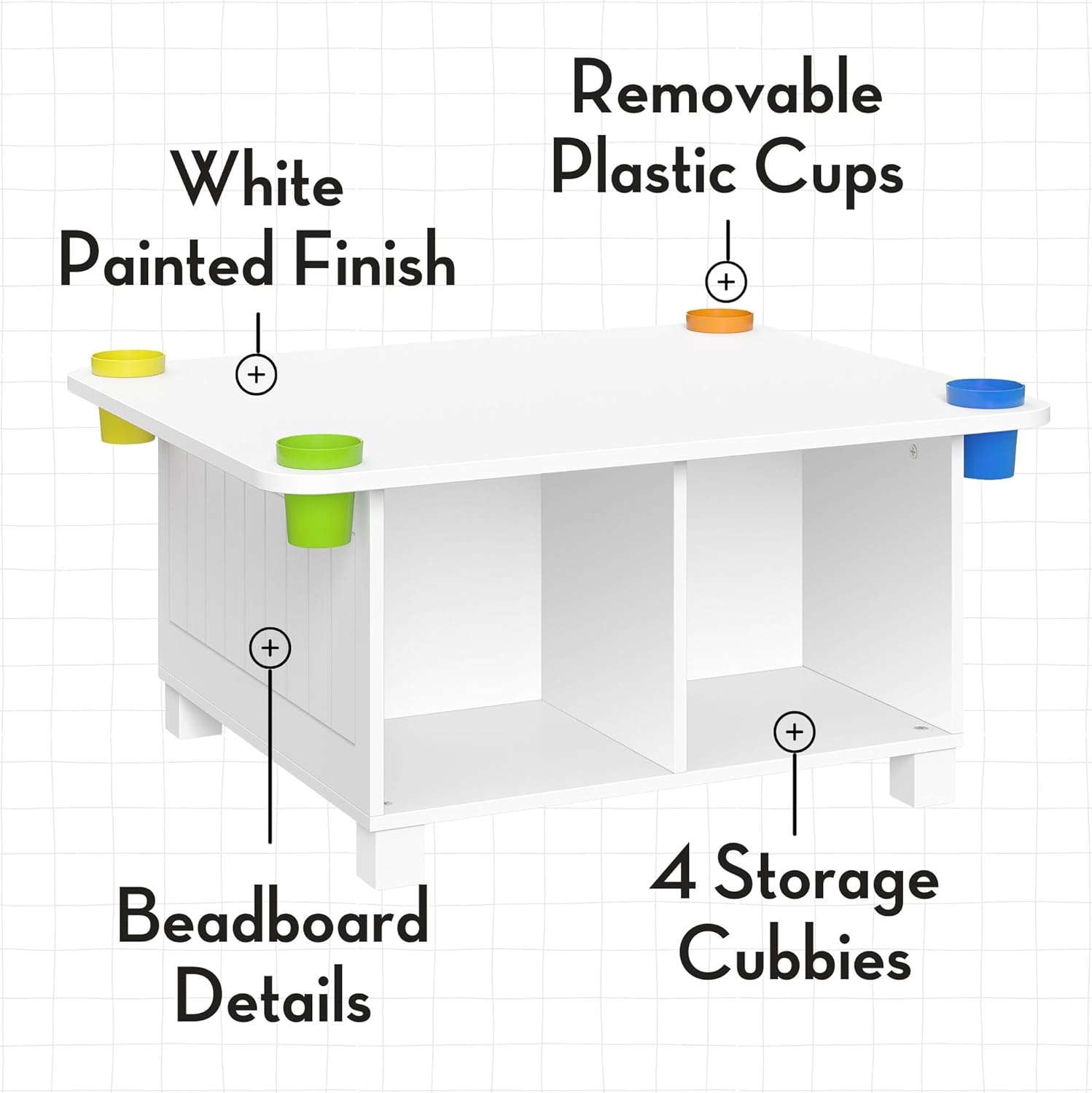 RiverRidge Kids Desk and Art Activity Table - Play Table with 4 Storage Cubbies & Removable Storage Cups for Crafts, Puzzles & Activities - White Easy Clean Surface