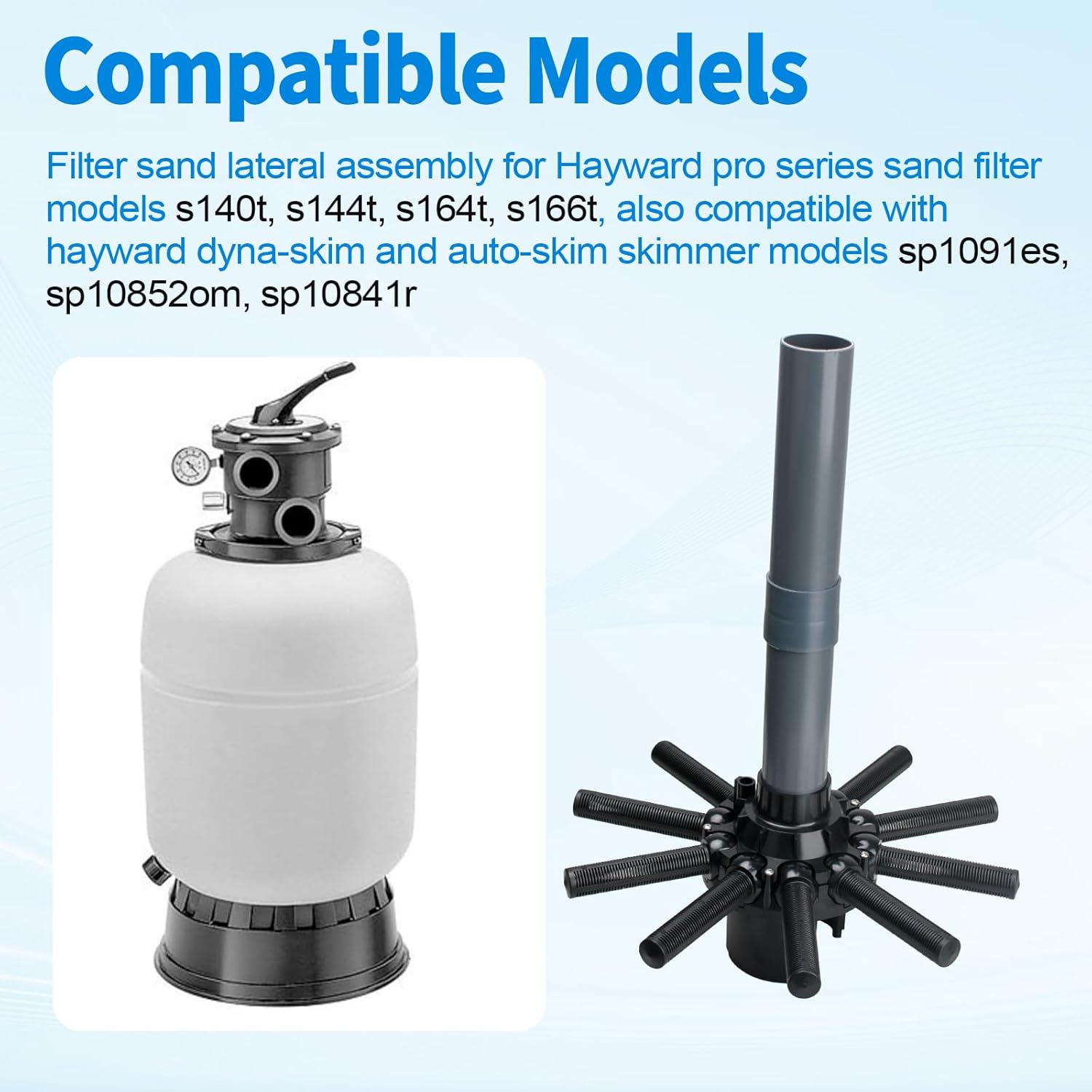 SX164DA Lateral Assembly with Center Pipe Compatible with Hayward Pro Series Sand Filter S140T, S144T, S164T, S166T, Also Fits for Hayward Dyna-skim and Auto-skim Skimmer Sp1091es, Sp10852om, Sp10841r