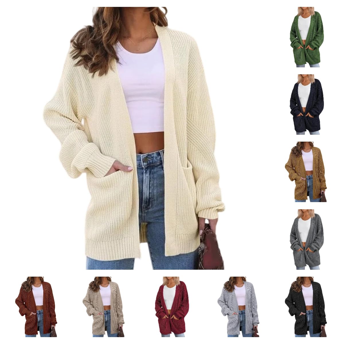 Rebeca Mujer, Cárdigan De Punto Extragrande para Mujer, Abierto por Delante, Manga Larga, Suave, De Punto Grueso, Suéter Cómodo, Abrigo Informal para La Oficina, Festivales, Otoño, Invierno, Uso