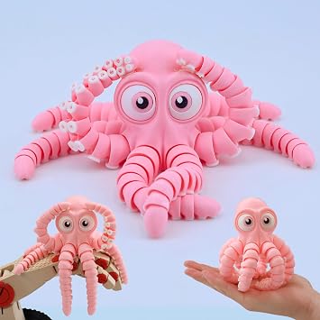 3D Printed Cute Octopus Toys,Flexible Joint 3D Printed AnimalsPink | boy toys age 6-8,Animal Figurine,Easter Basket Stuffers for Kids, 3D Printed toys, Classroom Prizes Supplies