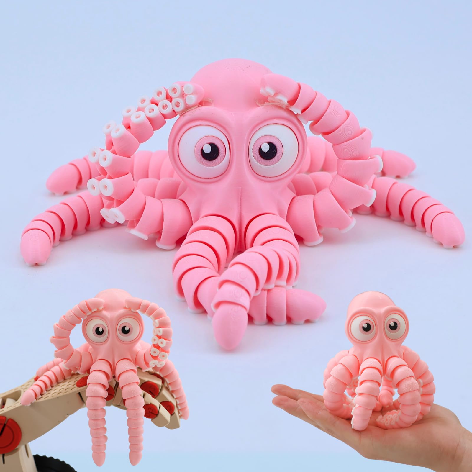 3D Printed Cute Octopus Toys,Flexible Joint 3D Printed Animals(Pink)