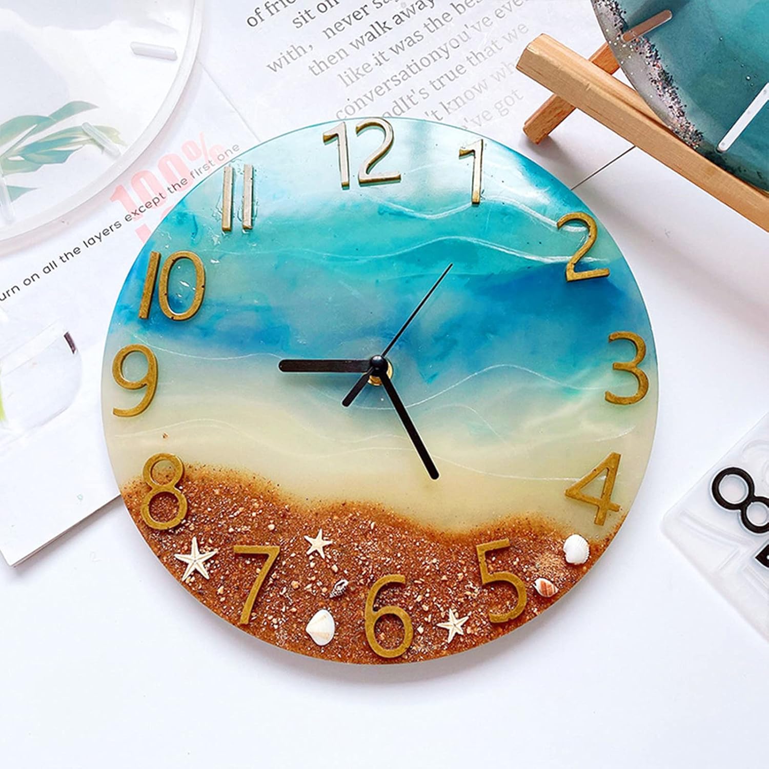 2pcs Clock Resin Molds Large, 14'' Roman Numerals Silicone Clock Molds with Movement, Clock Mold for Epoxy Resin Casting, Silicone Resin Mold Kit for Wall Home Decor