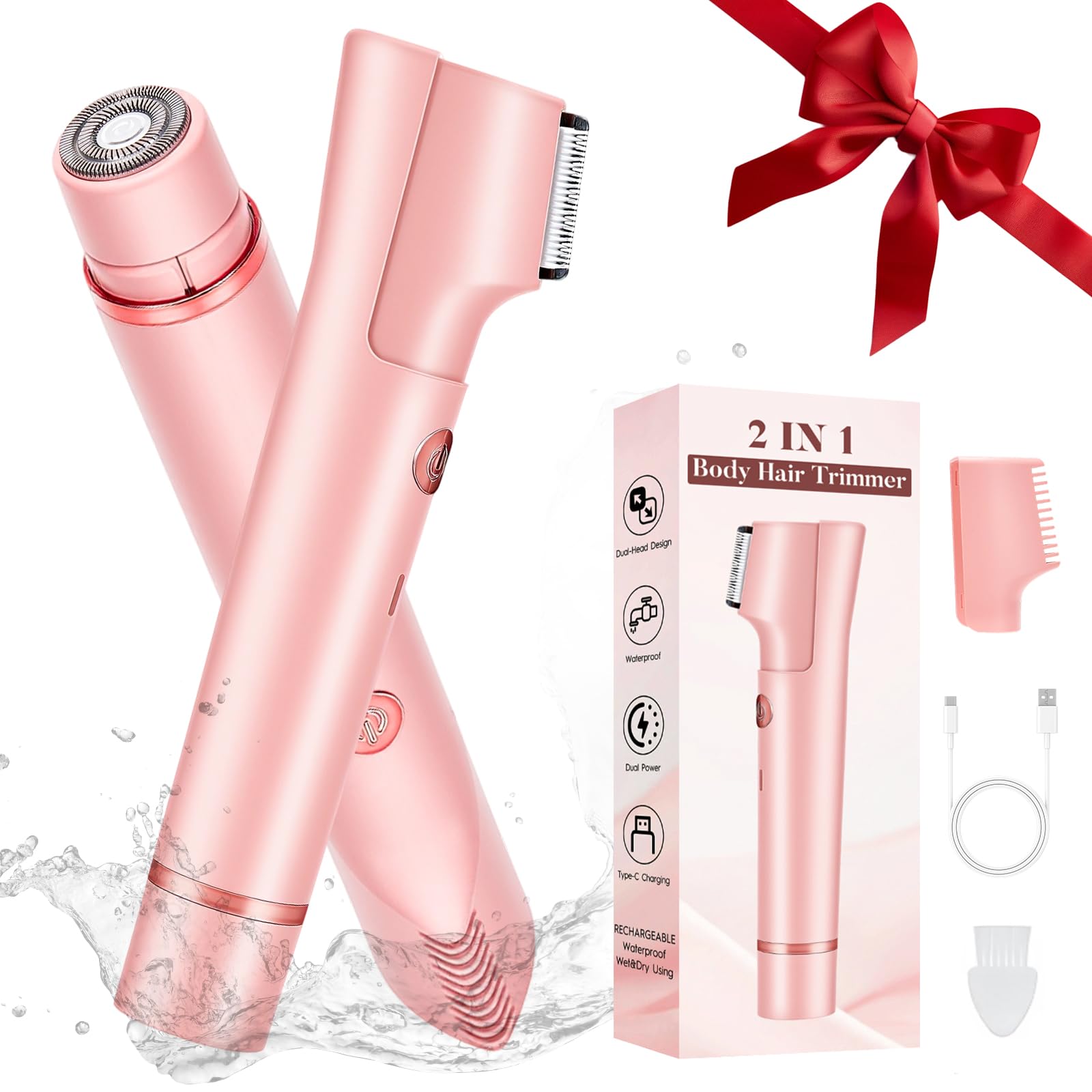 2 in 1 Electric Razor for Women Painless Facial Hair Trimmer Body Hair Remover Waterproof Rechargeable Bikini Trimmer