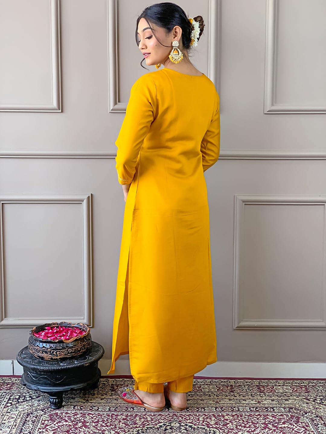 Naixa Women's Rayon Embroidered Straight Kurta with Pant and Dupatta (Available in Plus Size) - Image 4