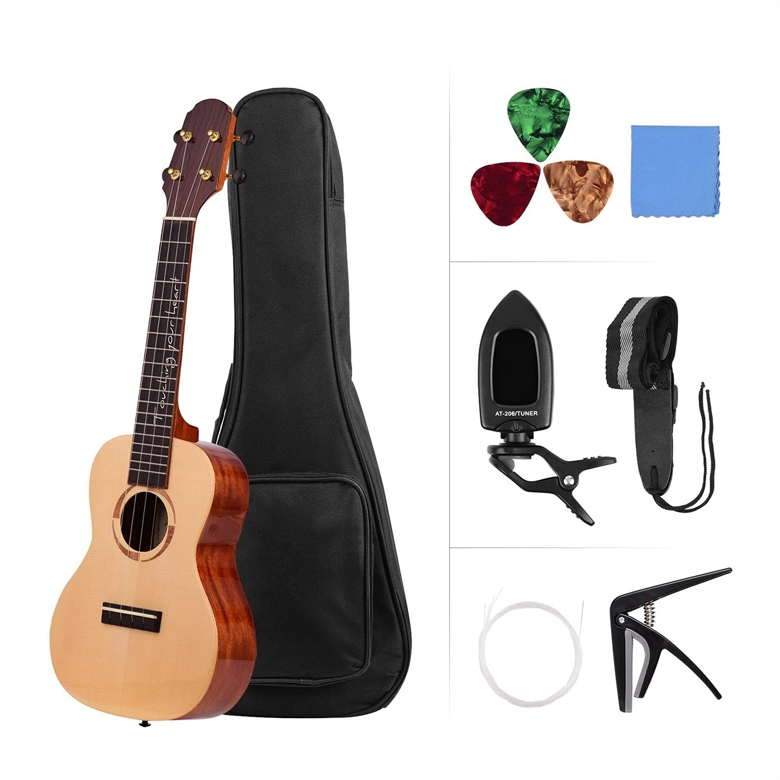 Ukulele koncertowe Początkujący Ukulele Profesjonalny 26- calowy Tenor Ukulele świerkowy Tabboard z Gig Torba Strings Strings Capo Tuner 3pcs Picks (Color : 23 inch)