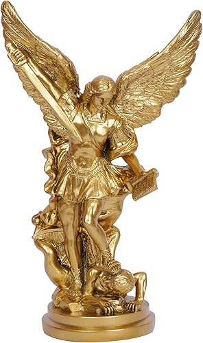 Estatua de San Miguel Arcangel de 12 pulgadas, estatua de San Miguel, estatua de San Miguel derrotado Lucifer pisotea, escultura de ángel de batalla