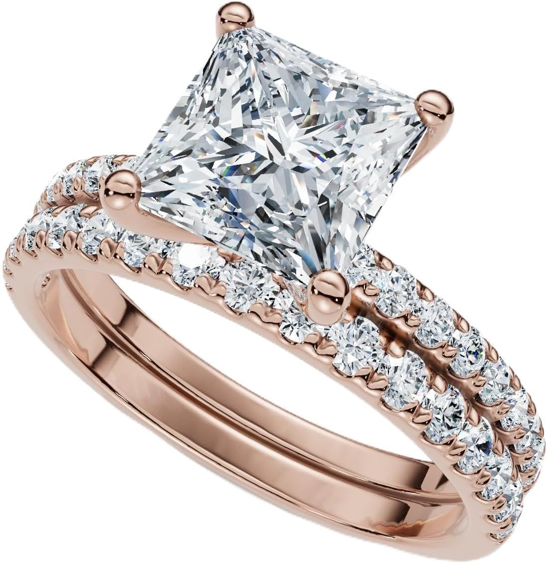 Pompeii Certified 1.90Ct Princess Cut Diamond Engagement 14k Wedding Ring Set Lab Grown (F/G,VS1-VS2)