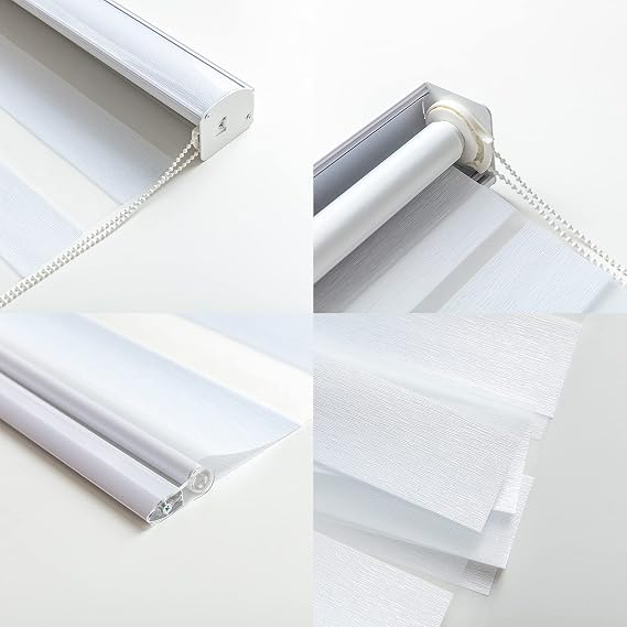 Zebra Roller Window Blinds,Custom Cut to Size,Roller Blinds Dual Layer Roller Shade Blinds, White,Fixed 72 InchesHigh,21 Inches Width