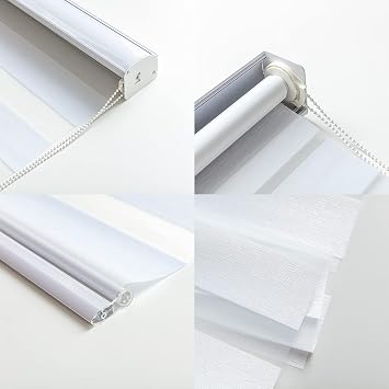 Zebra Roller Window Blinds,Custom Cut to Size,Roller Blinds Dual Layer Roller Shade Blinds, White,Fixed 72 InchesHigh,21 Inches Width
