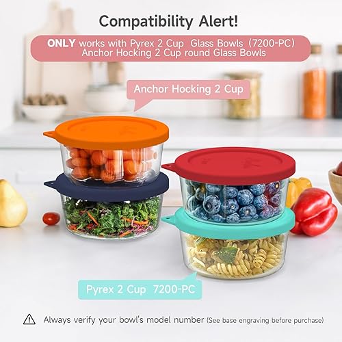 Miniatura 2 de Sophico 2 tapas redondas de silicona para almacenamiento de 2 tazas de repuesto para Anchor Hocking y Pyrex 7200-PC cuencos de vidrio (recipiente no