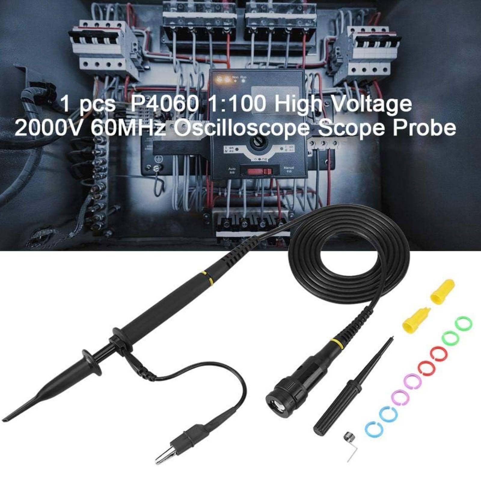Oszilloskop-Tastkopf-Set, P4060 Hochspannung 2000V 60MHz 1:100 Dämpfung Oszilloskop Probe Kit Digitale Clips Oszilloskopsonde, Universal Oszilloskop Sonde mit Zubehör,für BNC Kopfoszilloskop