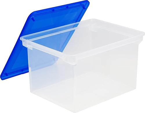 Miniatura 2 de Caja de almacenamiento de plástico para archivos con tapa a presión, tamaño carta/legal, transparente/azul (61508A01C)