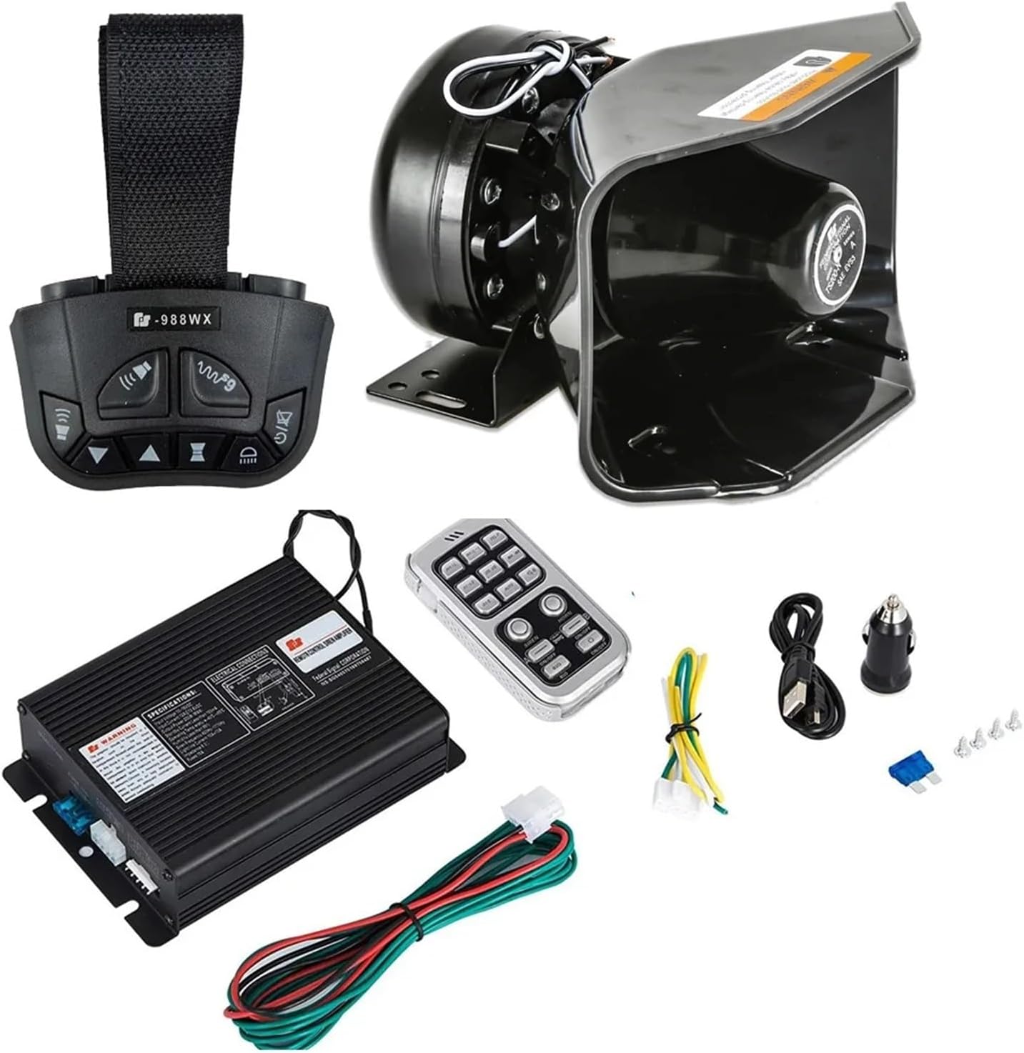 Car Police Siren Speaker 200W 12v 24V police horn siren horn car wireless Fire Siren PA Speaker siren horn Compatible with ambulance(Set B,24V)